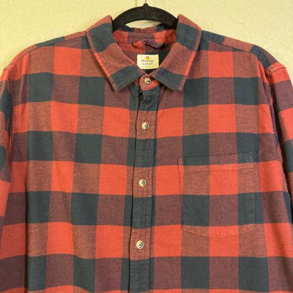 MARINE LAYER Shirt Large Downey Flannel Buffalo Plaid Button Down Front Pocket - Picture 7 of 15